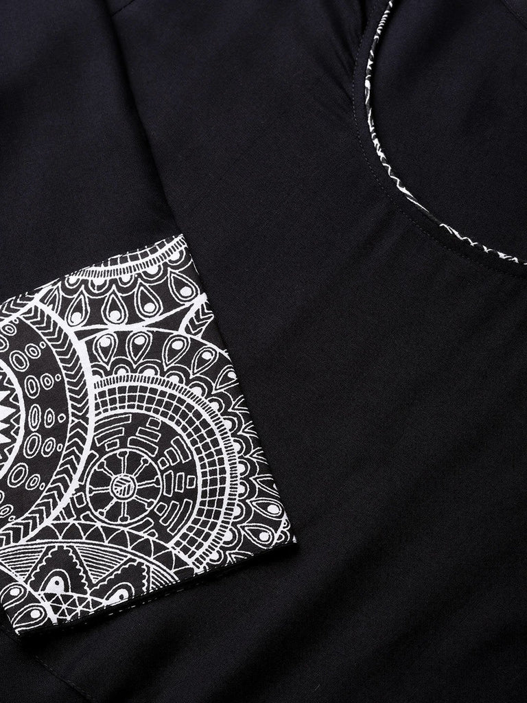 Women's Black Rayon A-Line Kurti