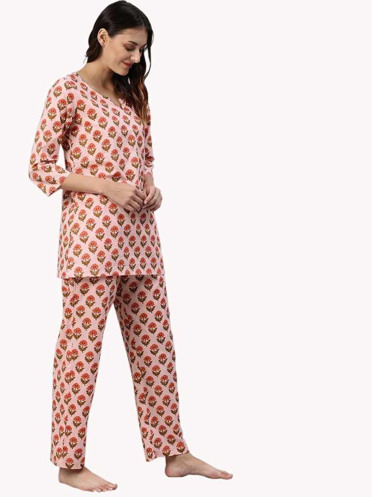 Women's Pink Cotton Loungewear /Nightwear Set