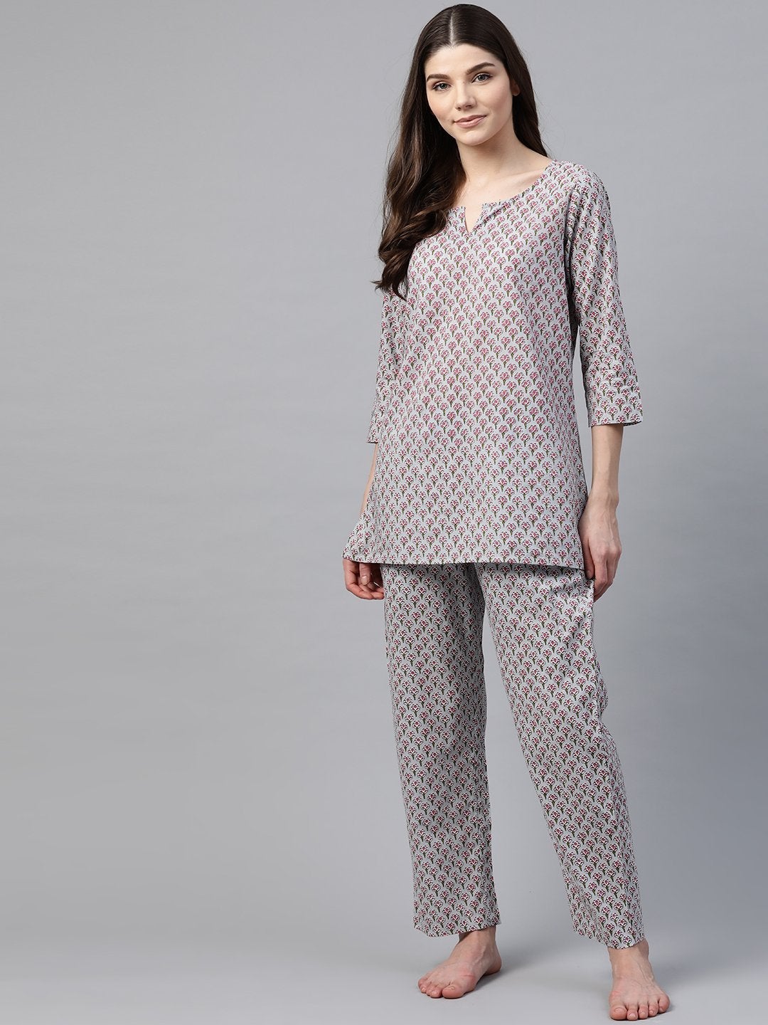 Women's Grey Printed Loungewear/Nightwear - Divena