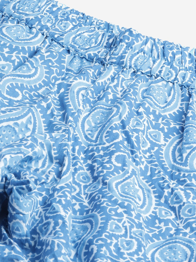Women's Blue Printed Cotton Nightwear