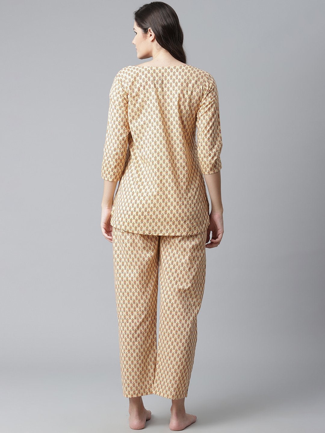 Women's The Dressify Yellow Buti Print Cotton Nightwear - Divena