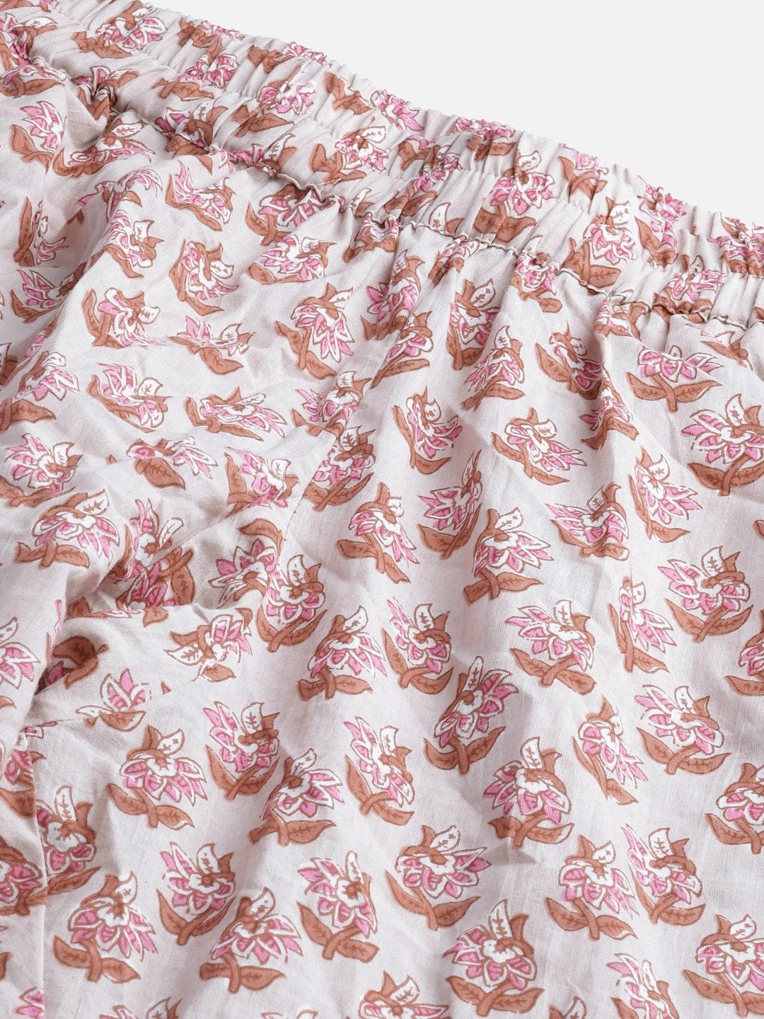 Women's Floral Pink Motif Cotton Nightsuit  - Wahenoor