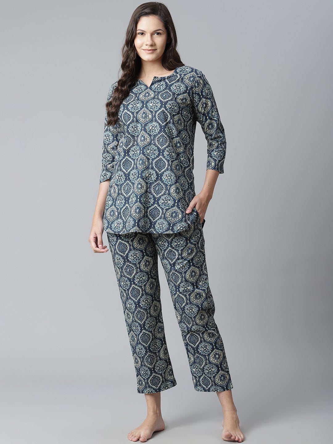 Women's Indigo Cotton Nightwear/Loungewear - Divena