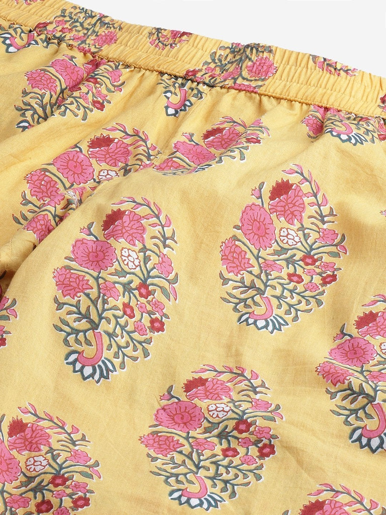 Women's Yellow Flower Cotton Motif Nightwear
