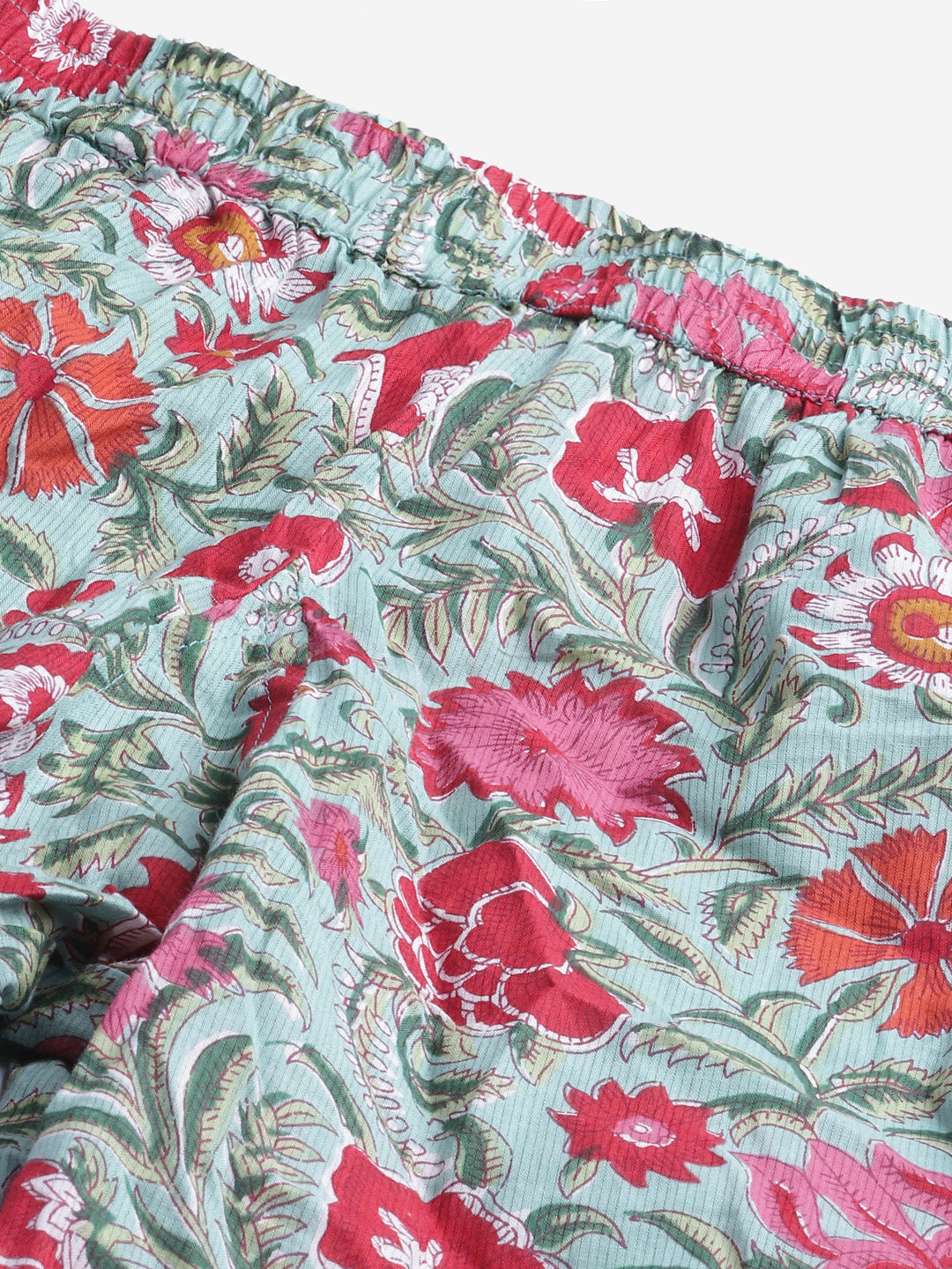 Women's Green Floral Print Cotton Nightwea