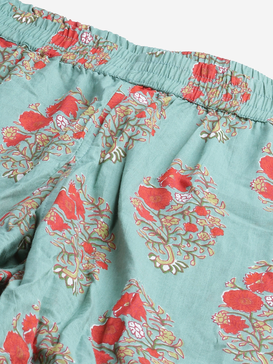 Women's Green Floral Print Cotton Nightwear - Wahenoor