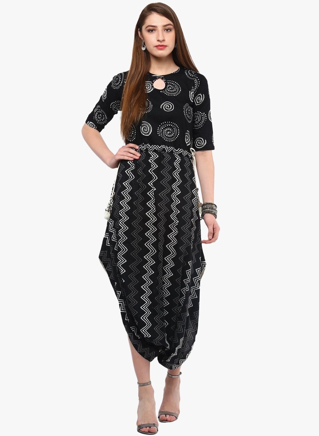 Women's Black Dhoti Style Cotton Jumpsuit  - Wahenoor