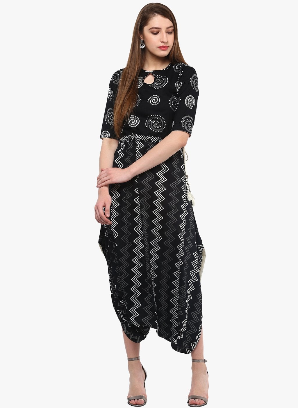 Women's Black Dhoti Style Cotton Jumpsuit