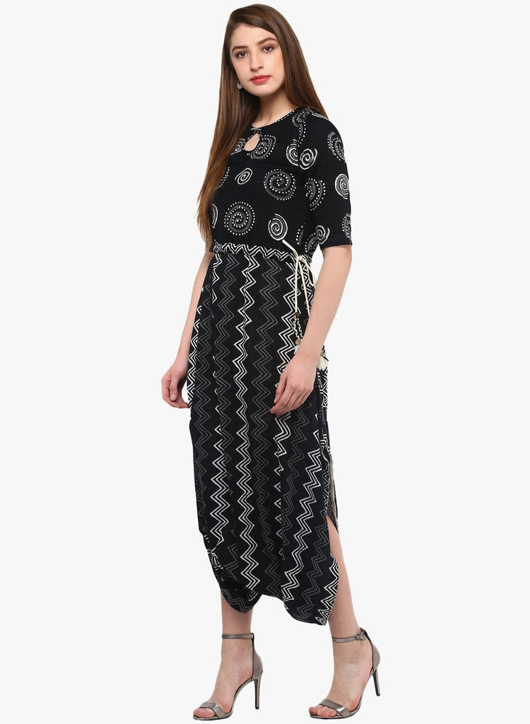 Women's Black Dhoti Style Cotton Jumpsuit