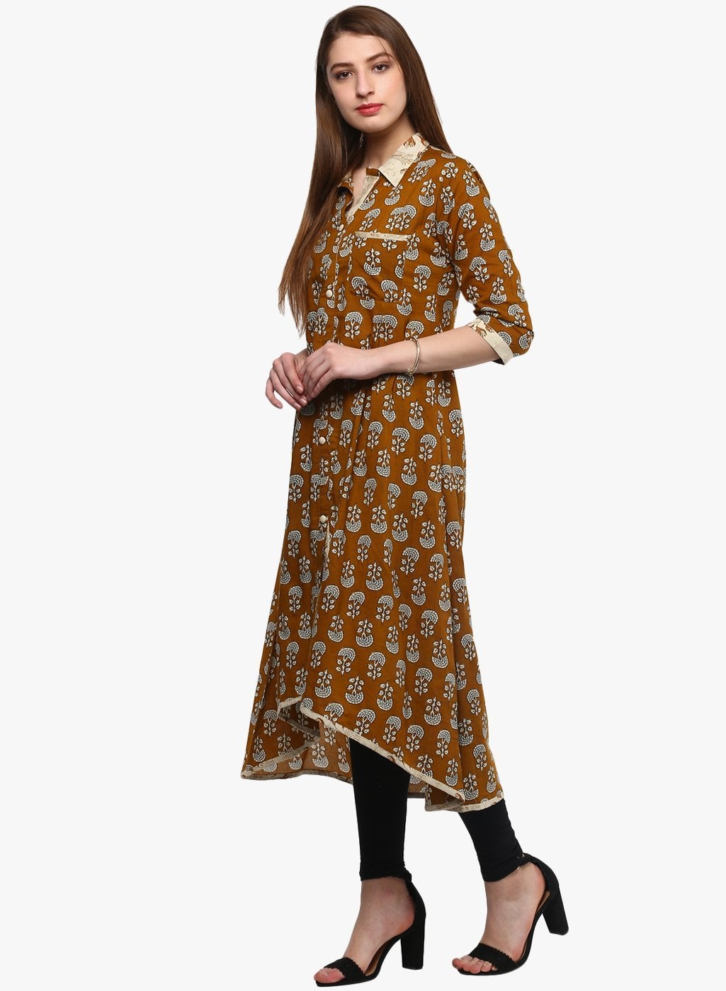 Women's Printed Cotton Shirt Style Kurta  - Wahenoor