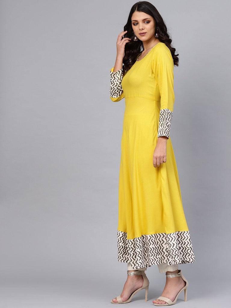 Women's Solid Mustard Yellow Rayon Anarkali