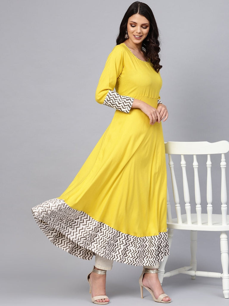Women's Solid Mustard Yellow Rayon Anarkali