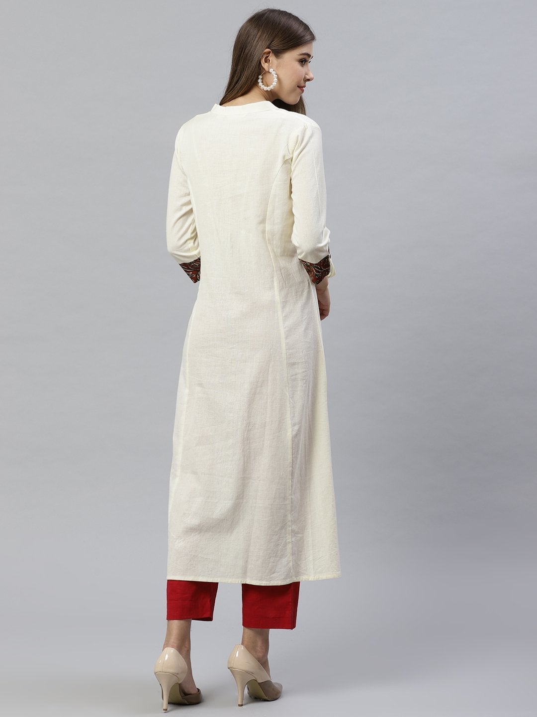 Women's Sequin Work Cotton Flex Off White Kurta  - Wahenoor