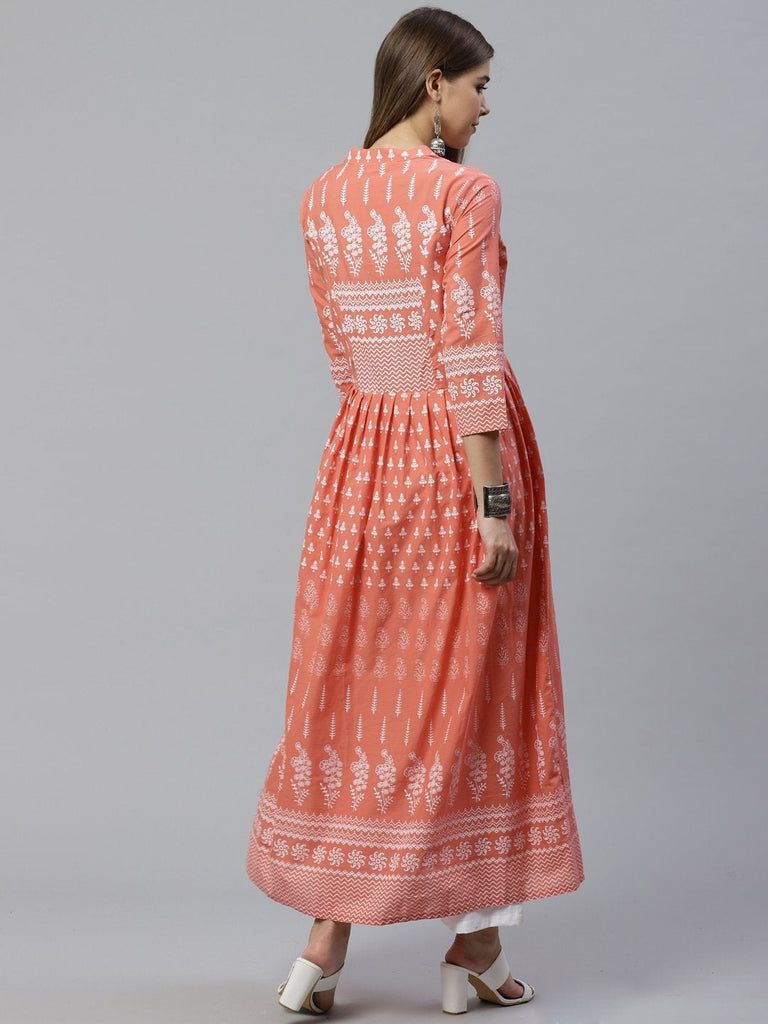 Women's Pink A Line Printed Cotton Kurta