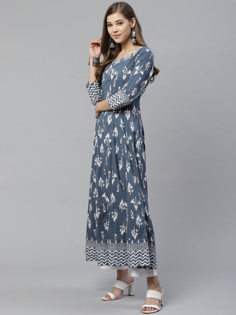 Women's Grey Cotton Gotta Patti Work Anarkali Kurta