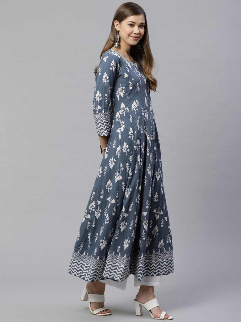 Women's Grey Cotton Gotta Patti Work Anarkali Kurta