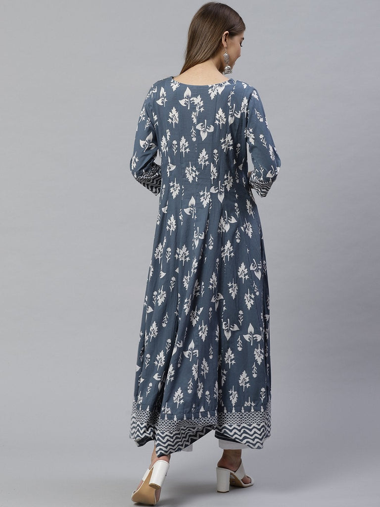 Women's Grey Cotton Gotta Patti Work Anarkali Kurta