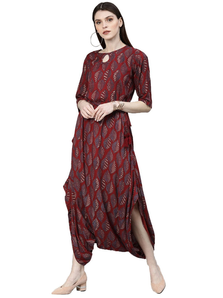 Women's Maroon Rayon Jumpsuit