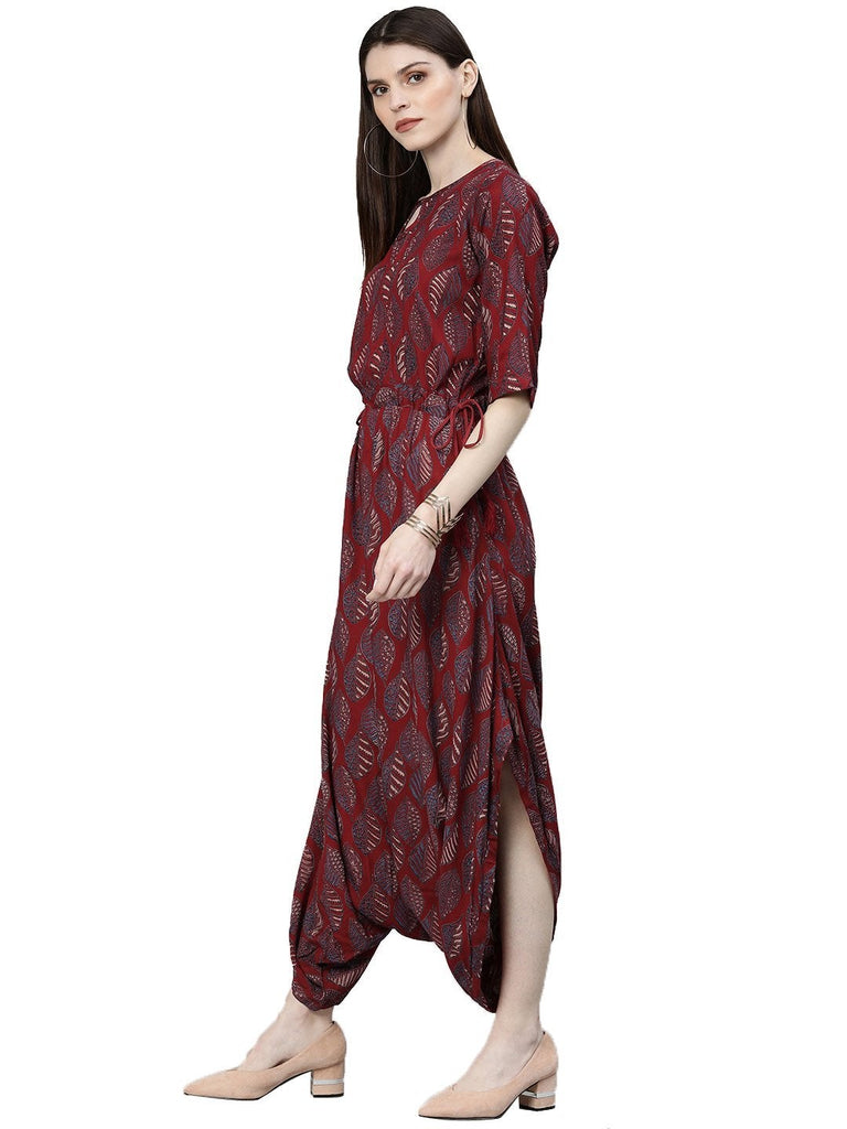 Women's Maroon Rayon Jumpsuit