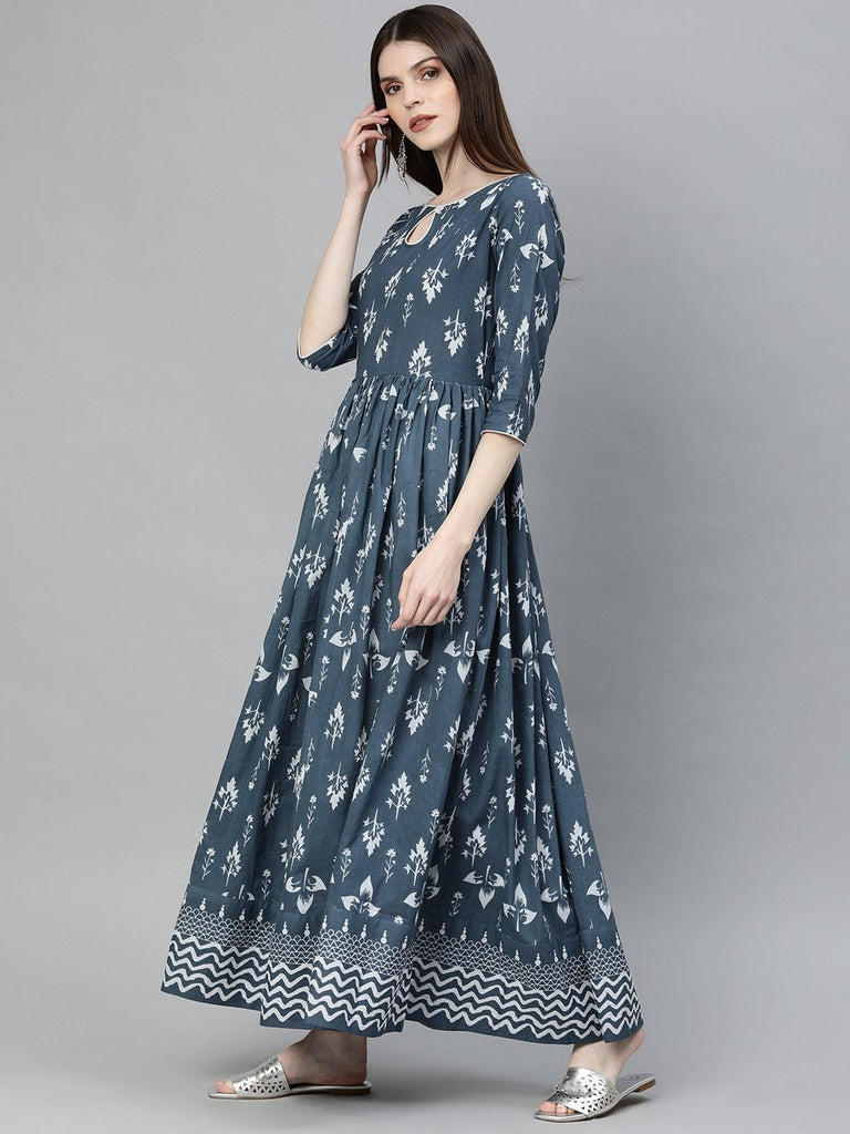Women's Grey Floor Length Cotton Kurta