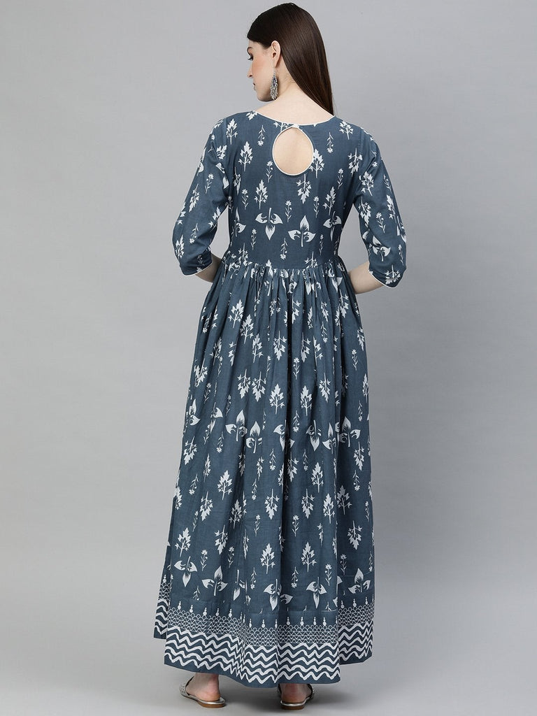 Women's Grey Floor Length Cotton Kurta