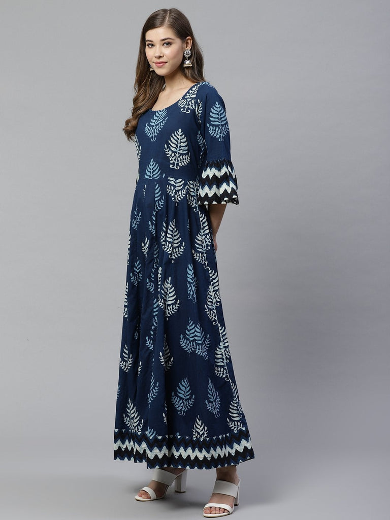 Women's Blue Long Cotton Anarkali