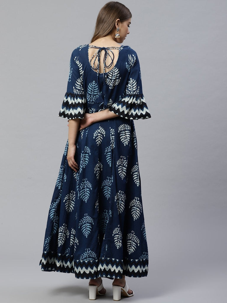 Women's Blue Long Cotton Anarkali