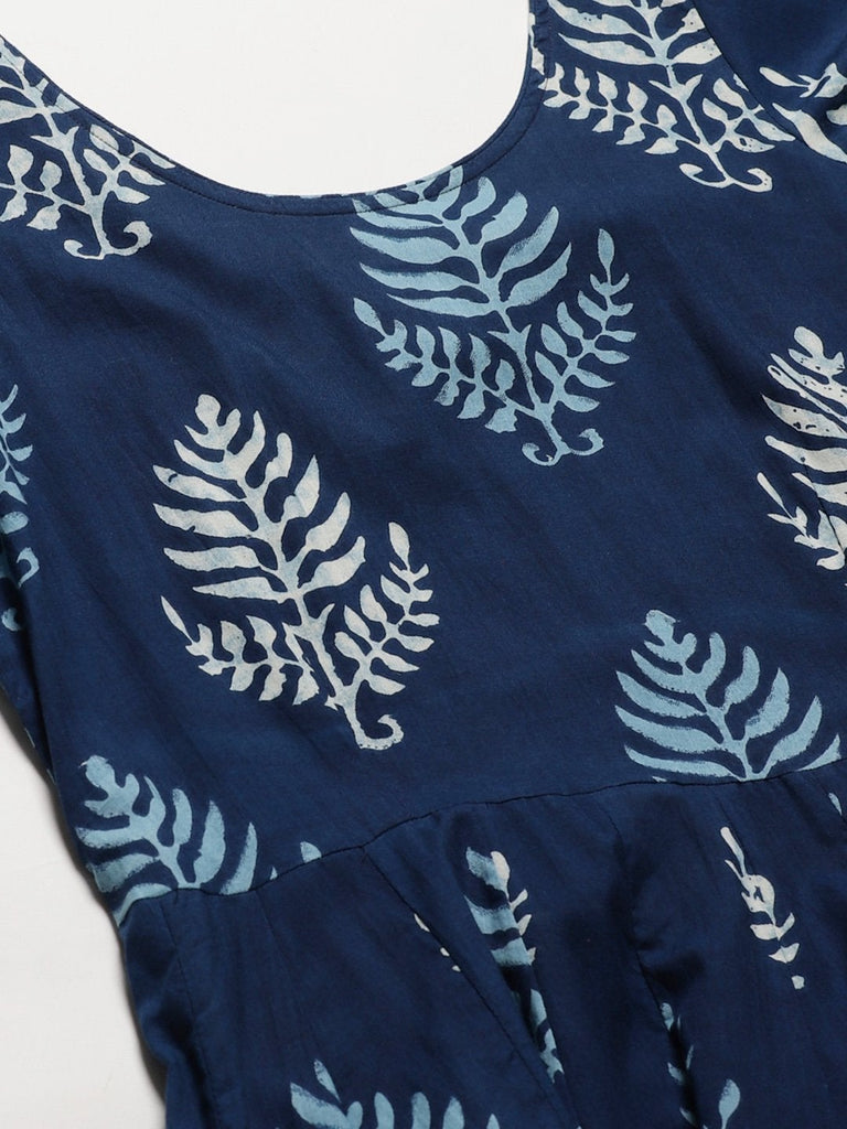 Women's Blue Long Cotton Anarkali