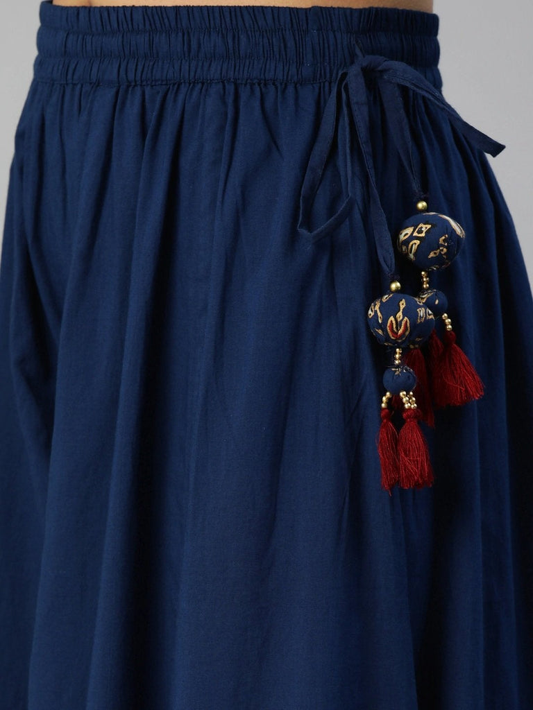 Women's Navy Blue Cotton Gota Patti Palazzo Set