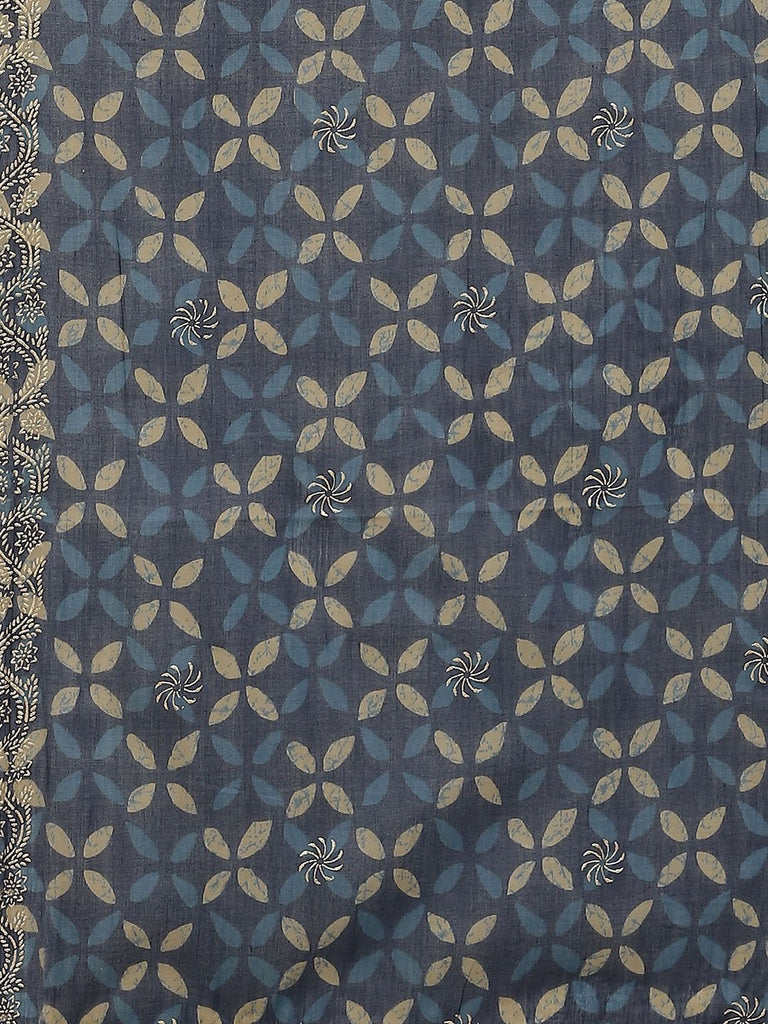 Women's Indigo Kurta Set With Palazzo And Dupatta