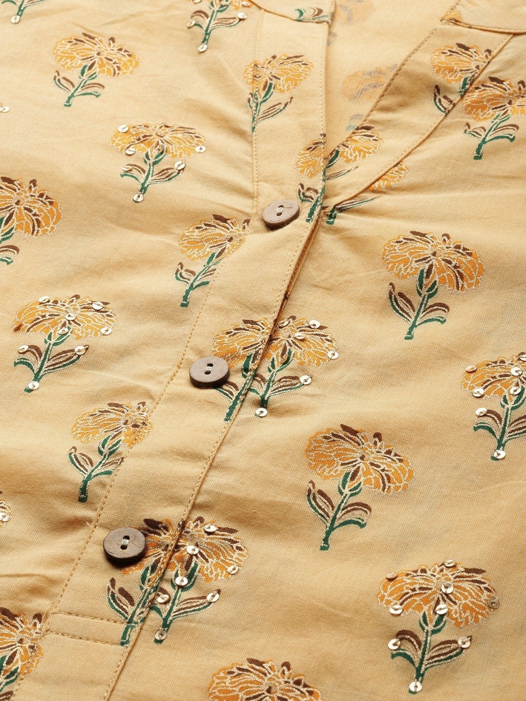 Women's Yellow Flower Print Cotton Kurta Set  - Wahenoor