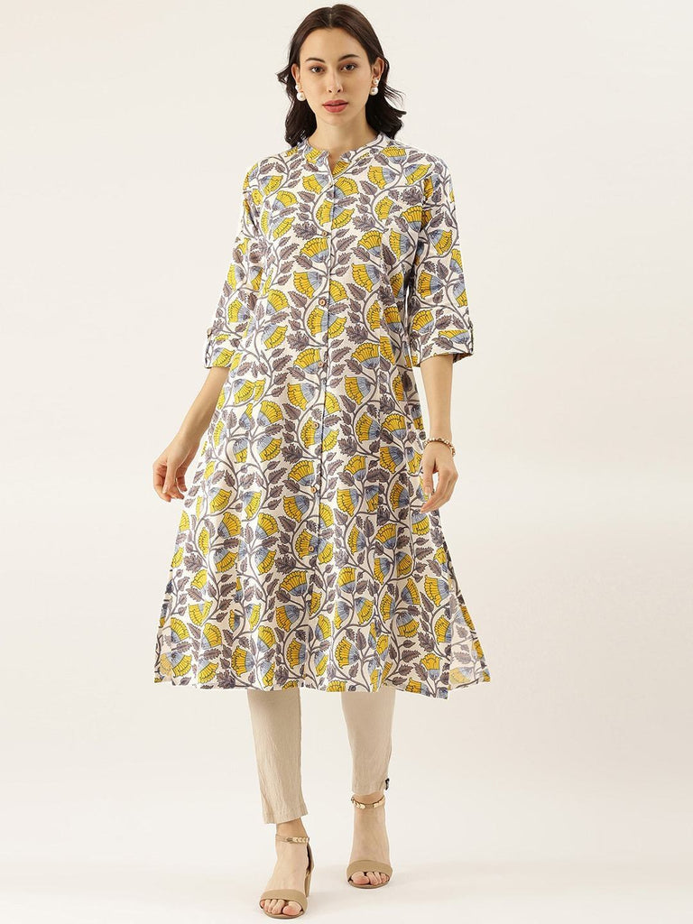 Women's White Printed Cotton Kurta