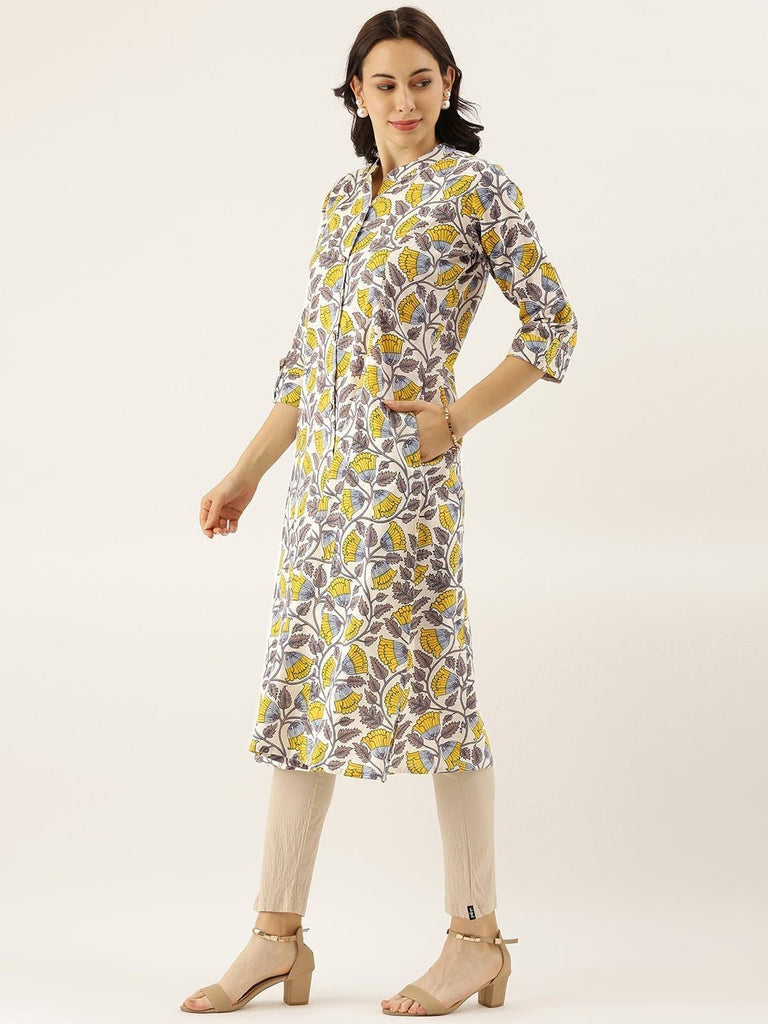 Women's White Printed Cotton Kurta