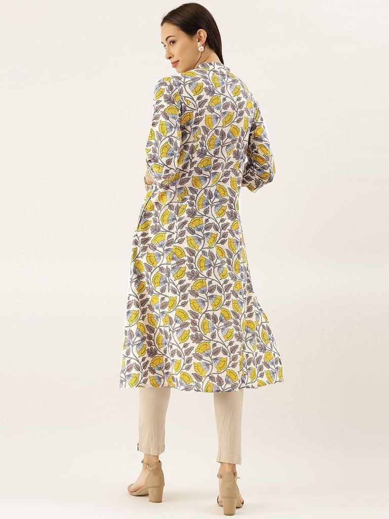 Women's White Printed Cotton Kurta