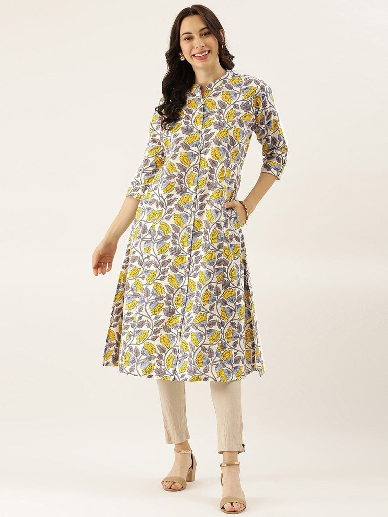 Women's White Printed Cotton Kurta