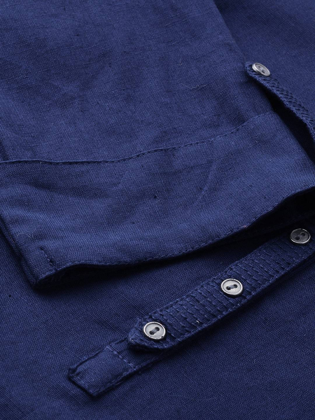 Women's Blue Solid Straight Roll Up Sleeve Kurti - Noz2Toz
