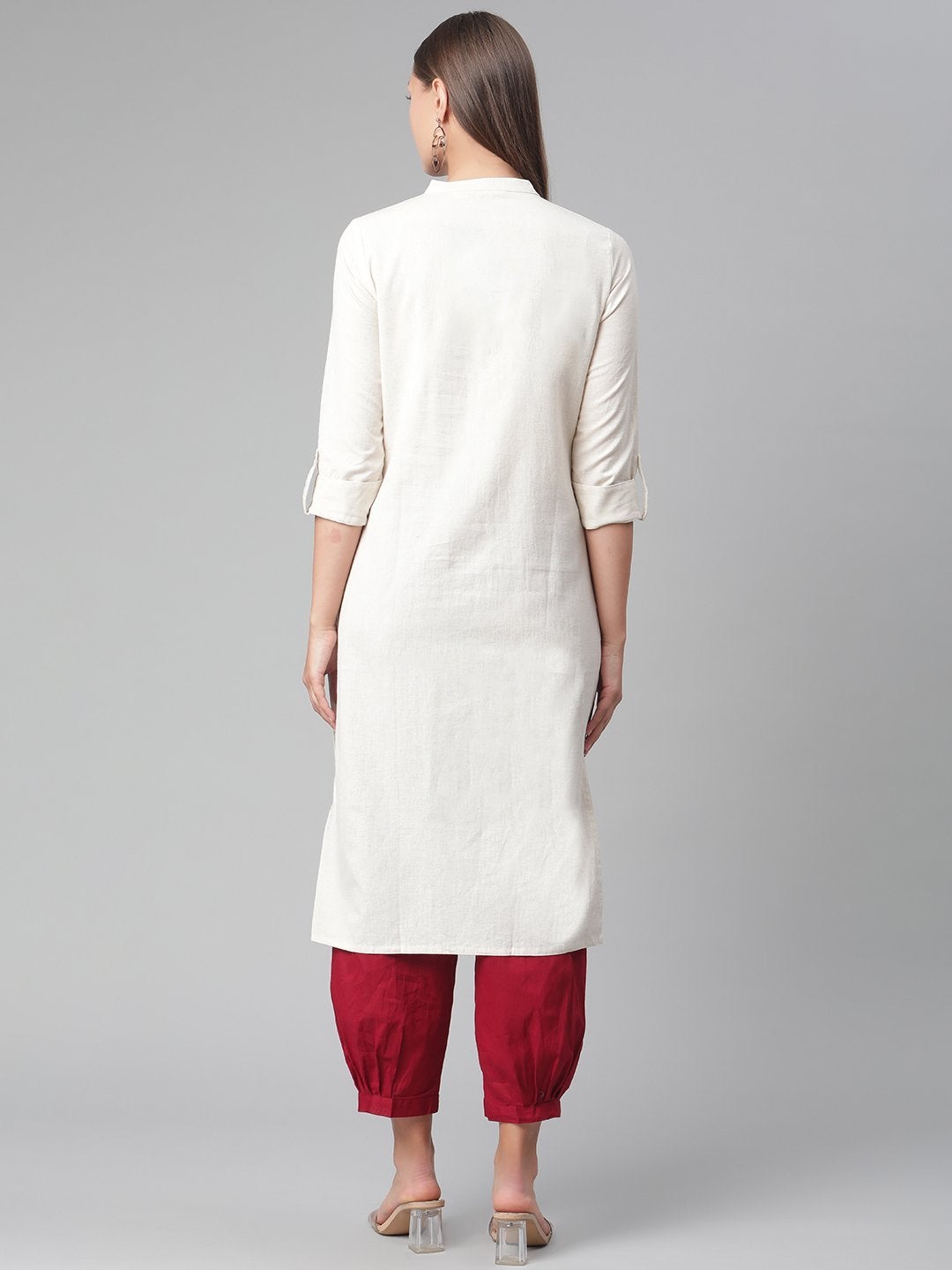 Women's Solid Beige Cotton Kurta  - Wahenoor
