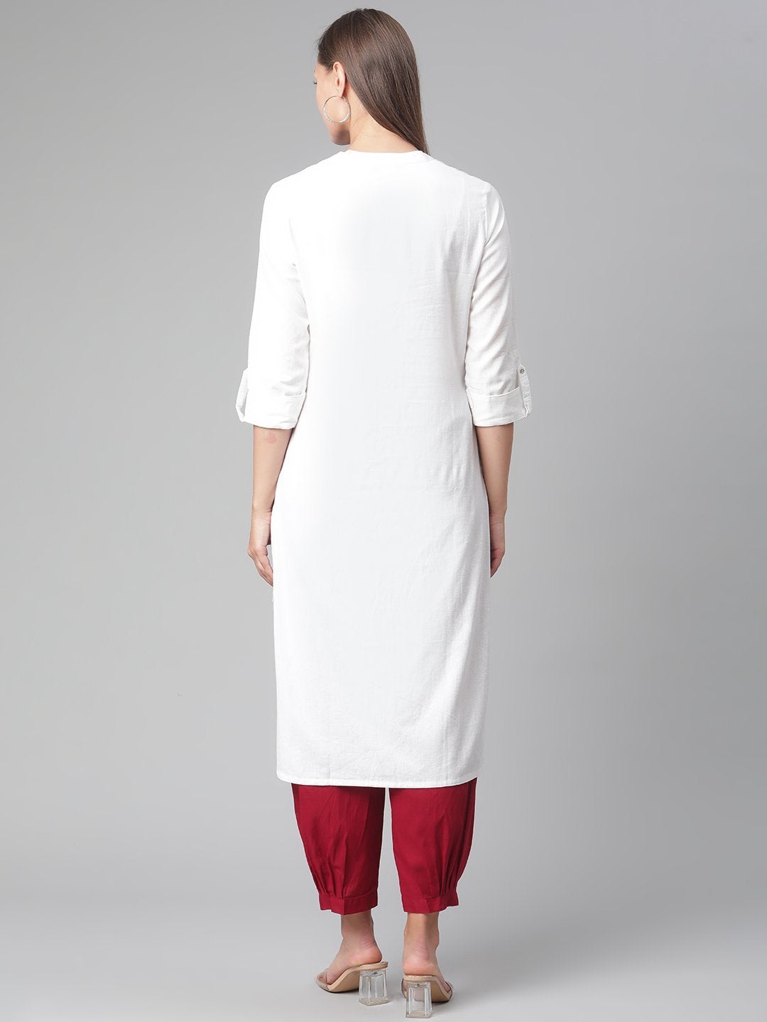 Women's White Cotton Straight Kurta  - Wahenoor