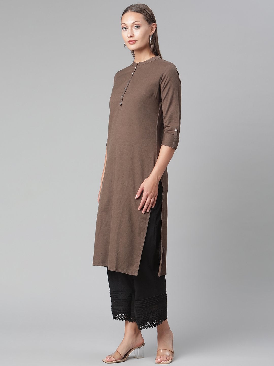 Women's Brown Cotton Straight Kurti - Divena