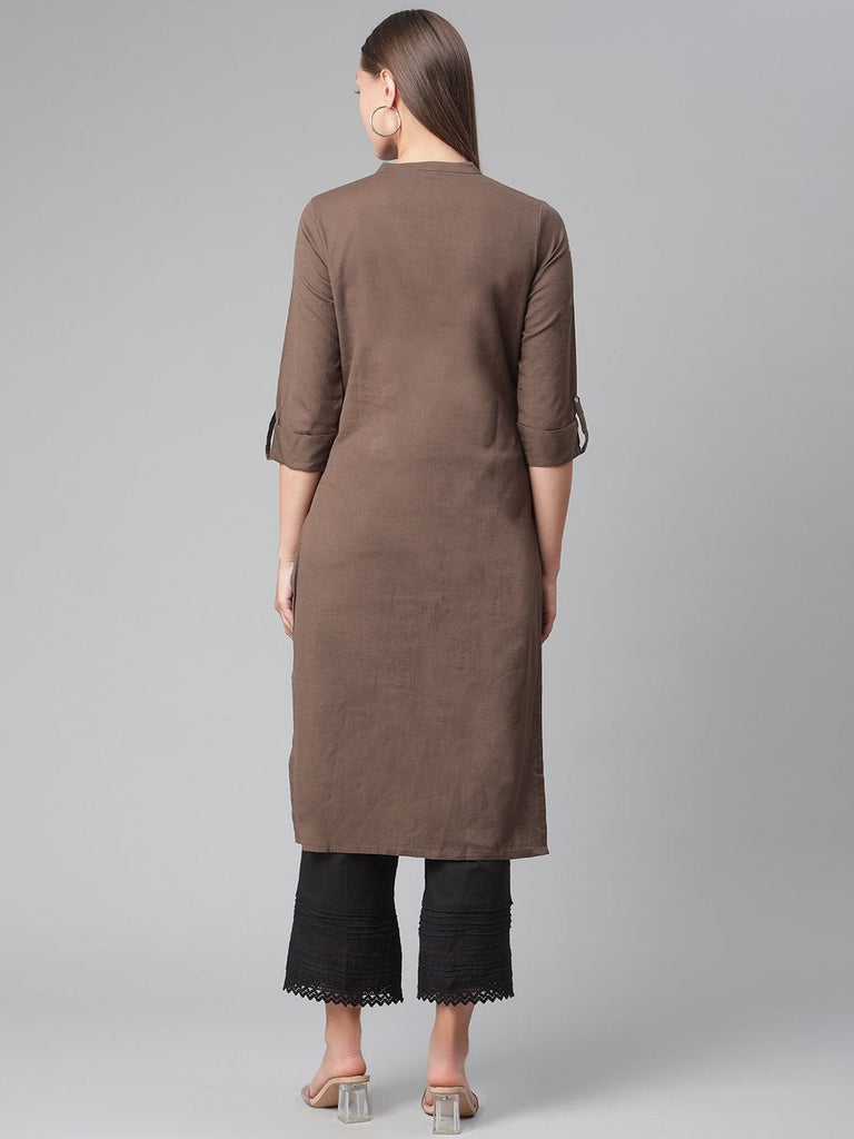 Women's Brown Cotton Straight Kurti
