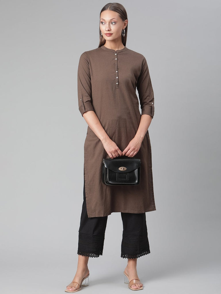 Women's Brown Cotton Straight Kurti