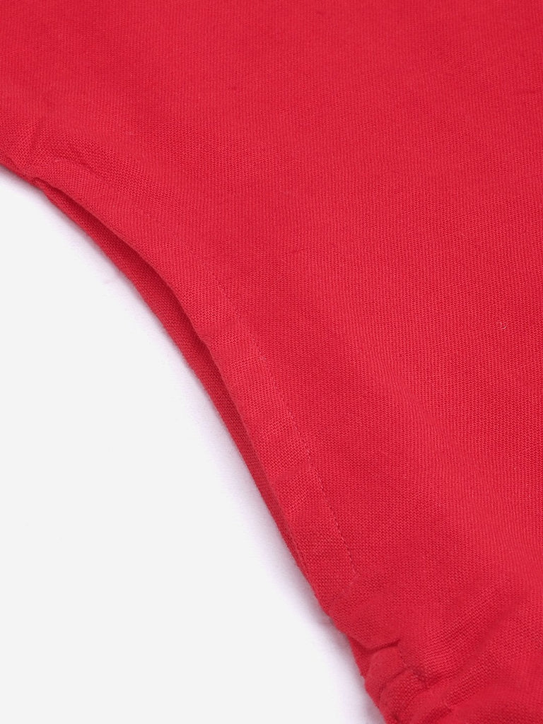Women's Red Cotton Straight Kurti