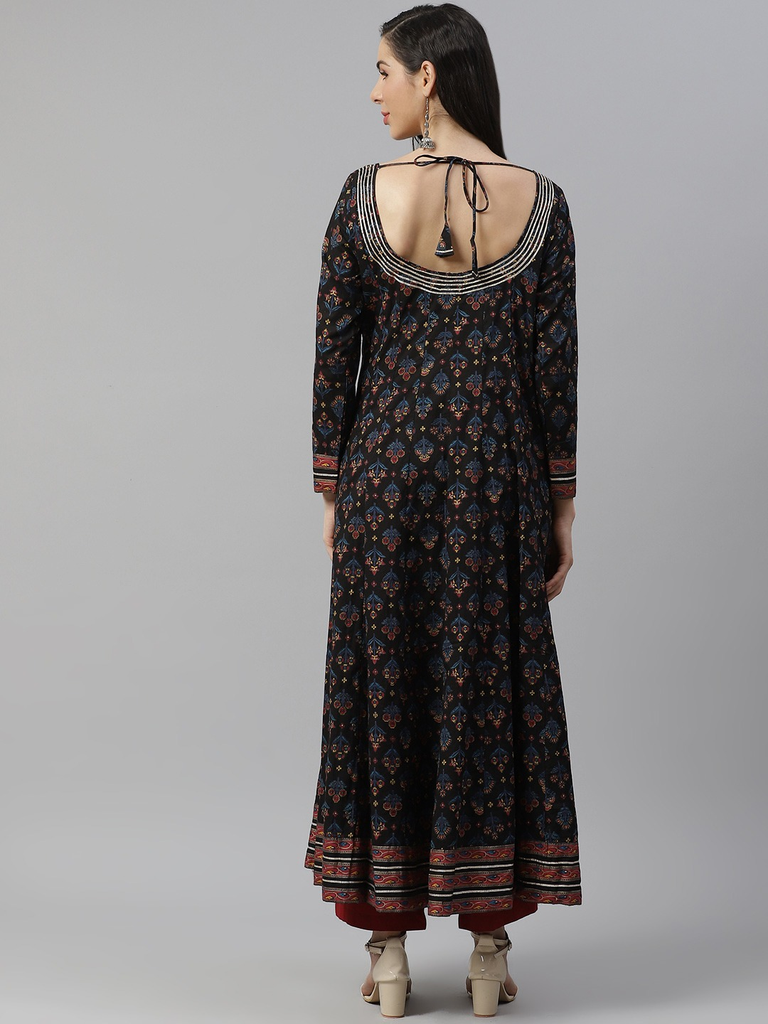 Women's Black Cotton Anarkali Kurta