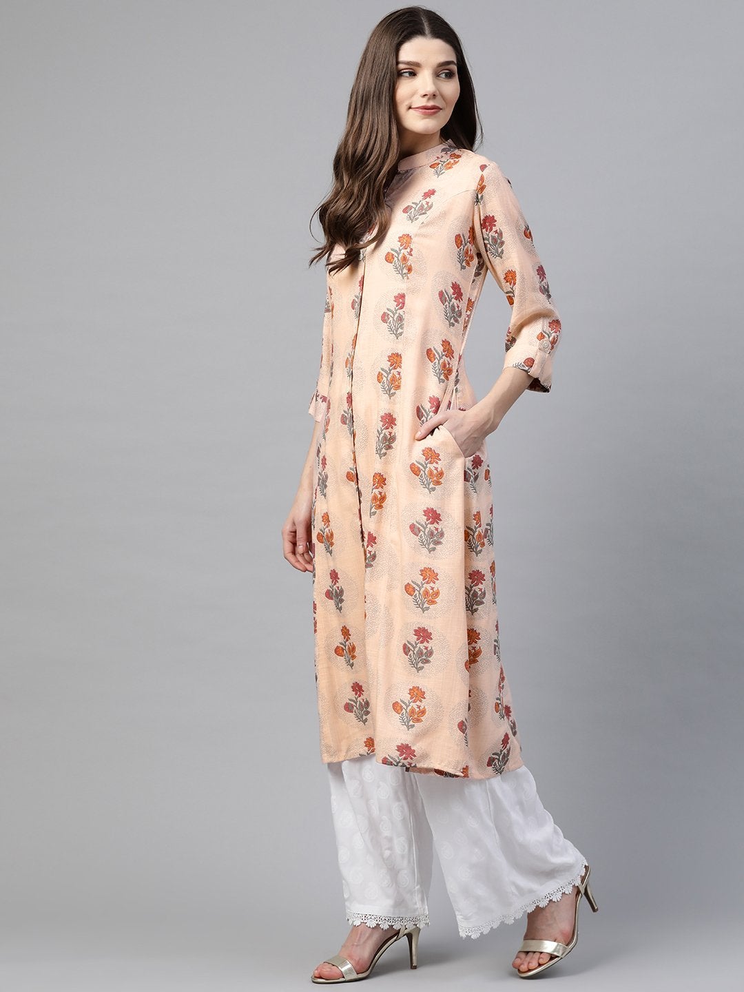 Women's A-Line Pink Rayon Kurta