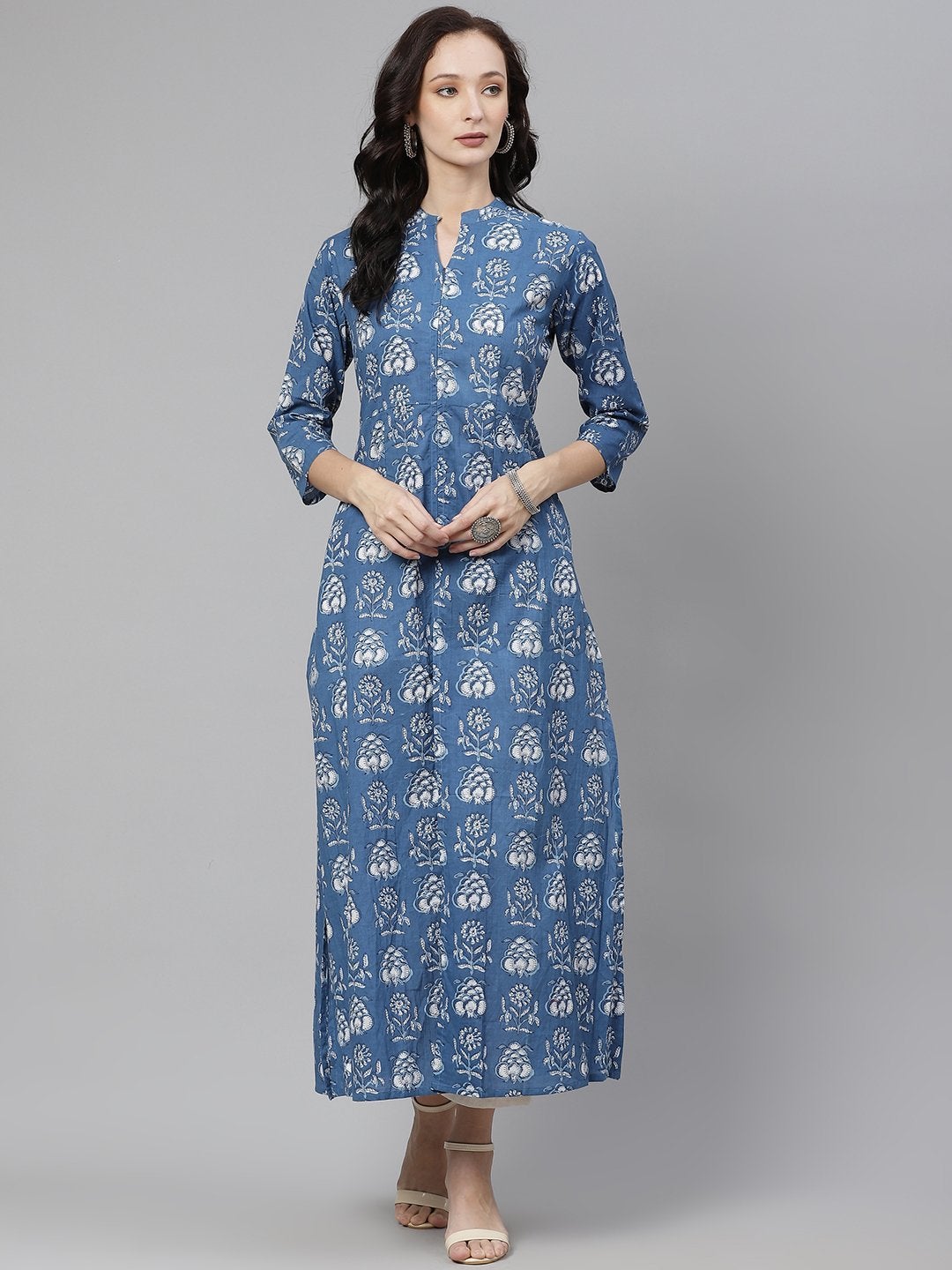 Women's Blue Cotton Shrug Style Kurta  - Wahenoor