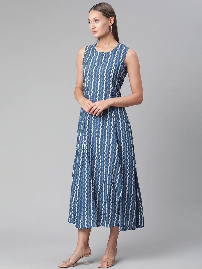 Women's Blue Cotton Long Dress