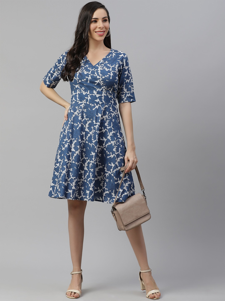 Women's Indigo Print Knee Length Dress