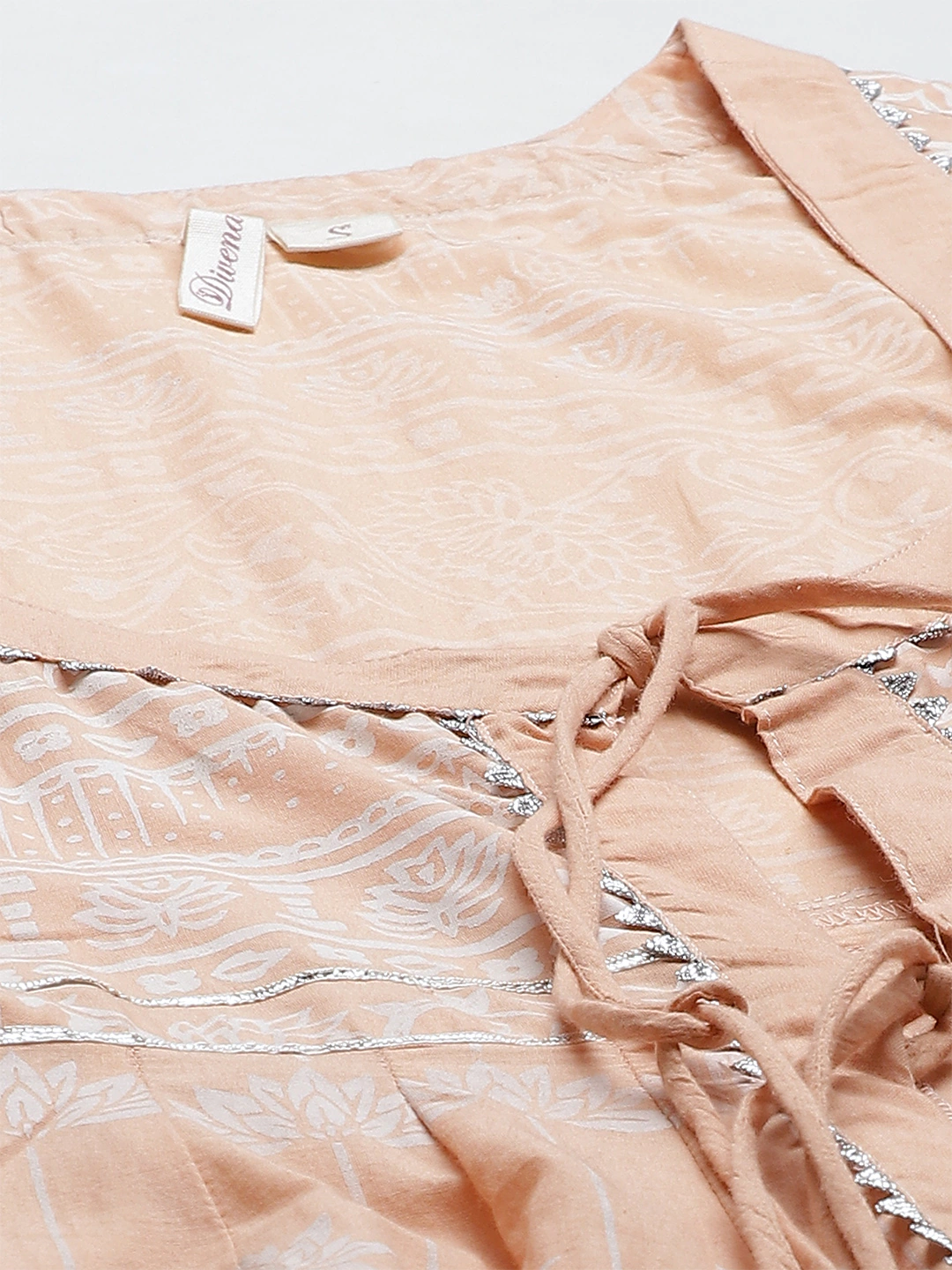 Women's Peach Double Layered Cotton Flared Kurta with Jacket - Divena