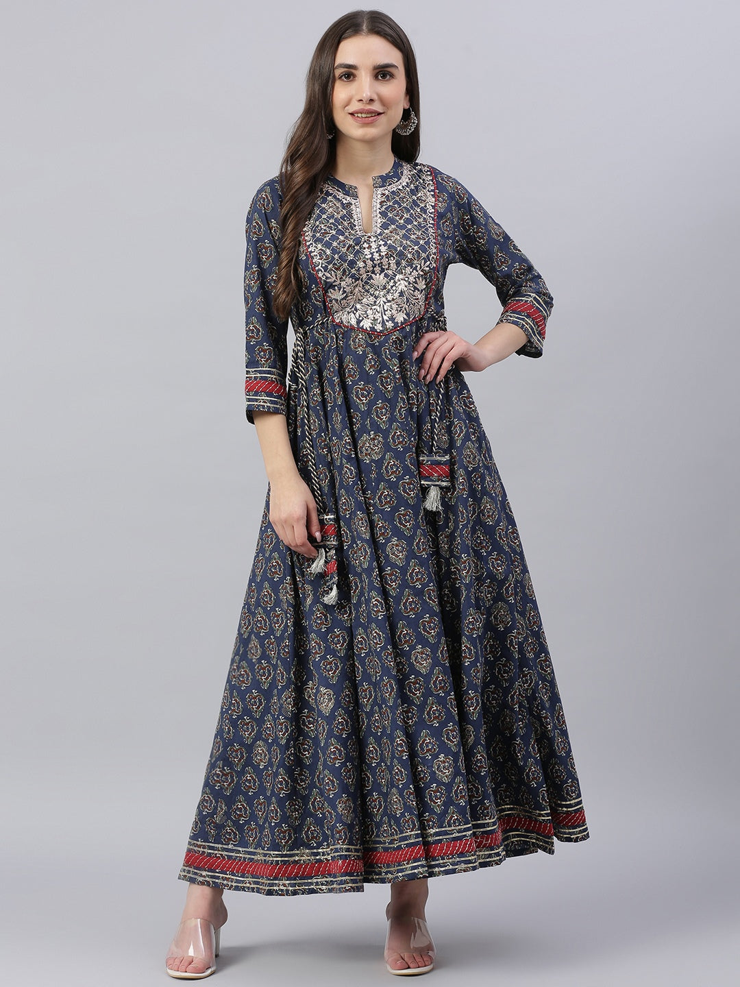 Women's Blue Cotton Anarkali Kurta