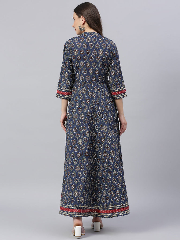 Women's Blue Cotton Anarkali Kurta
